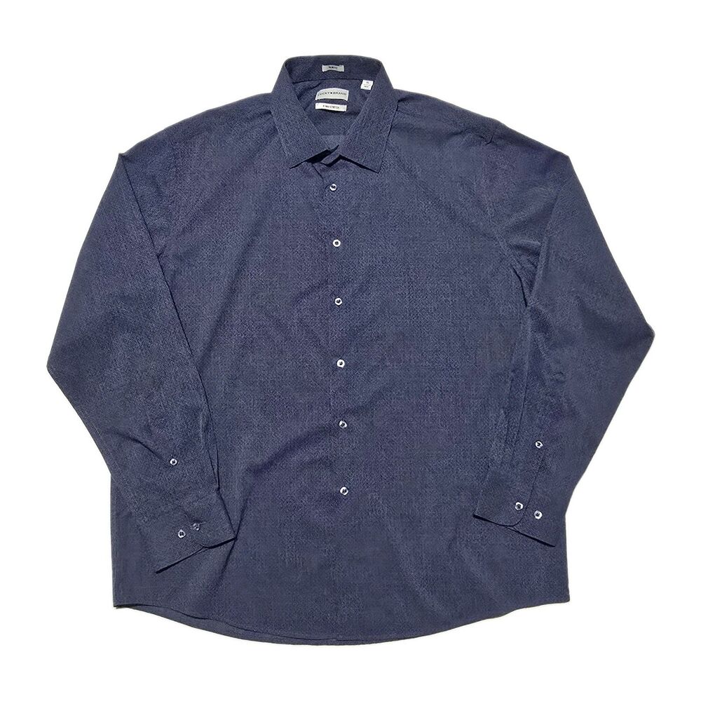 Lucky Brand Men's XL Slim Fit 4-Way Stretch Blue Patterned Long-sleeve Shirt